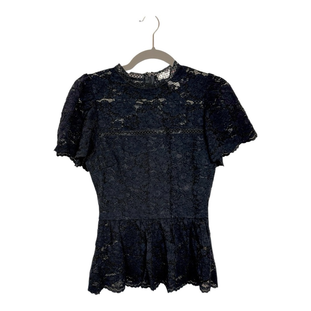 Flying Tomato Black Floral Lace Peplum Sheer Top Romantic Famine Small